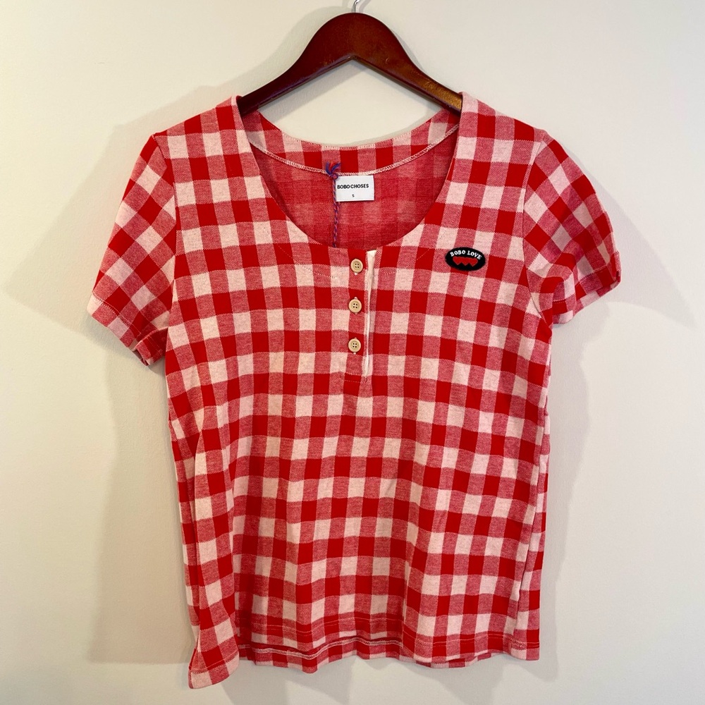 Bobo Choses red gingham button shirt